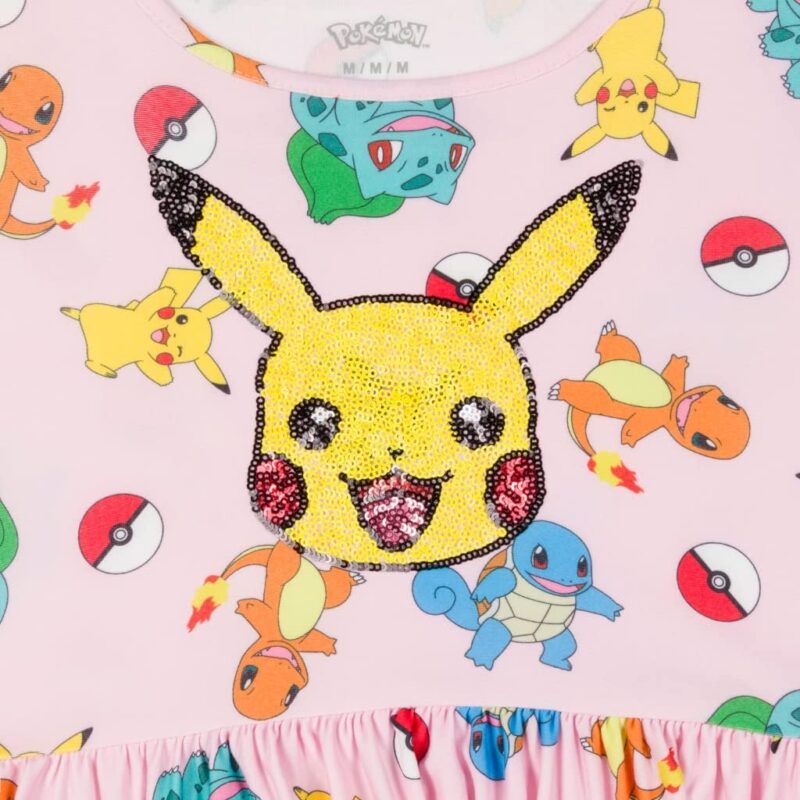 Pokemon Girl's Dress with Pikachu Sequins for Little and Big Girls 4-16 - Image 3