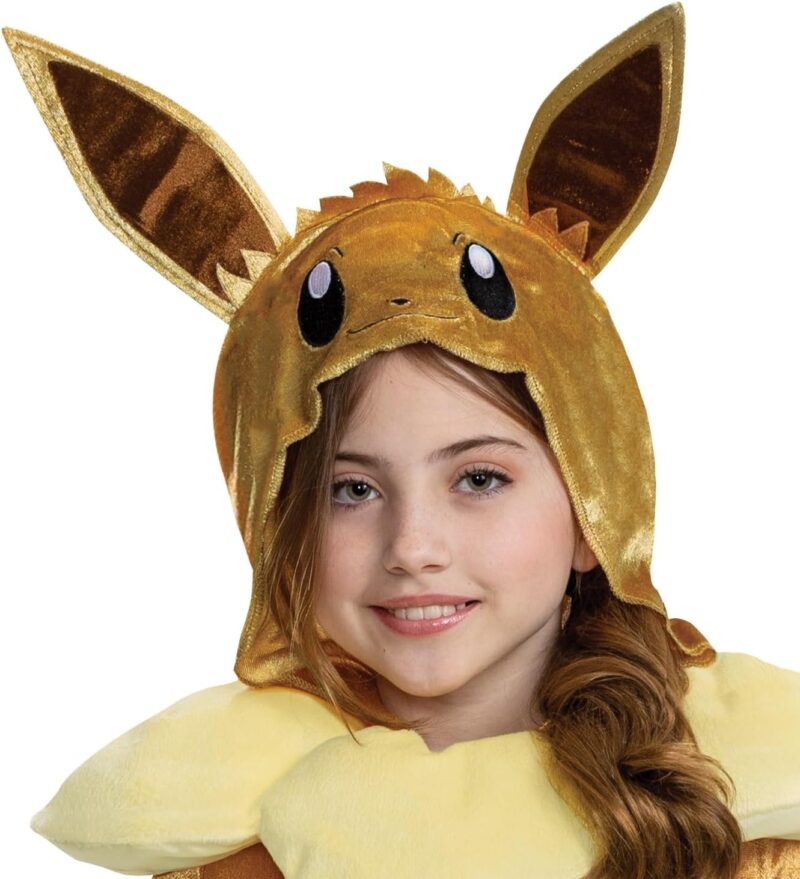 Disguise Girls Deluxe Girl's Pokemon Eevee Hooded Costume With Ears & Tail | Kid's Pokemon Eevee Cosplay Dress - Image 3