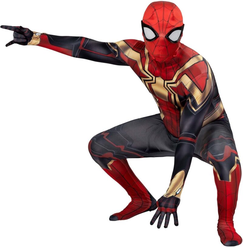 Jazwares Marvel Adult Integrated Spider-Man Deluxe Zentai Suit - Spandex Jumpsuit with Mask with Plastic Eyes - Iron Spider Man Large - Image 2