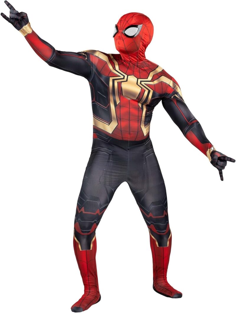 Jazwares Marvel Adult Integrated Spider-Man Deluxe Zentai Suit - Spandex Jumpsuit with Mask with Plastic Eyes - Iron Spider Man Large