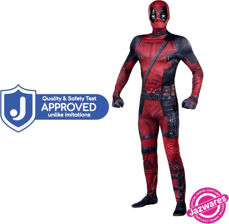 MARVEL Deadpool Official Adult Deluxe Zentai Halloween Costume - Stretch Spandex with Wrist Slits - Image 2