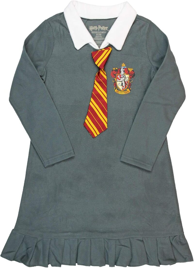 Harry Potter Pajama Girls Hermione Gryffindor Uniform With Tie Fleece Nightgown Costume - Image 4