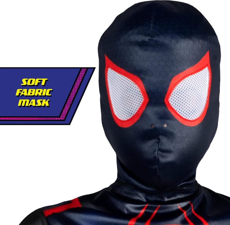 Marvel Miles Morales Official Youth Halloween Costume - Printed Jumpsuit with Fabric Mask - Image 4