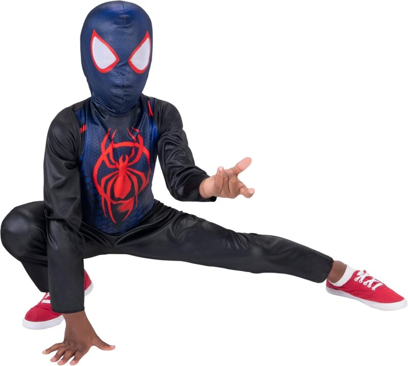 Marvel Miles Morales Official Youth Halloween Costume - Printed Jumpsuit with Fabric Mask