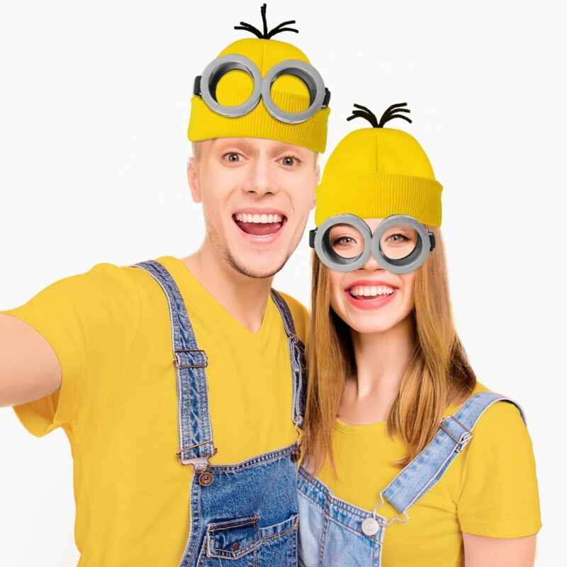 3 Pcs Halloween Costume Accessories Adult,Goggles Glasses/Yellow Beanie/Gloves for Men Women Cosplay Party Set - Image 5