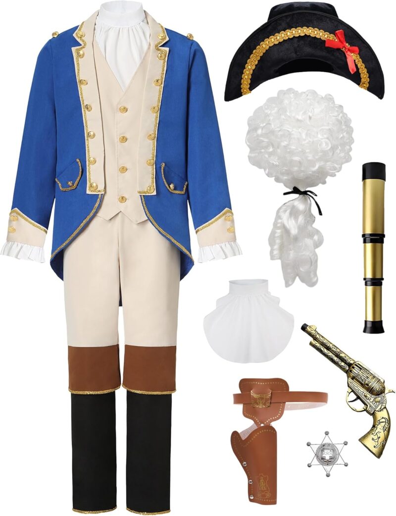 George Washington Costume Boys Colonial Patriot Revolutionary War Founding Father Hamilton Costume Kids Boys