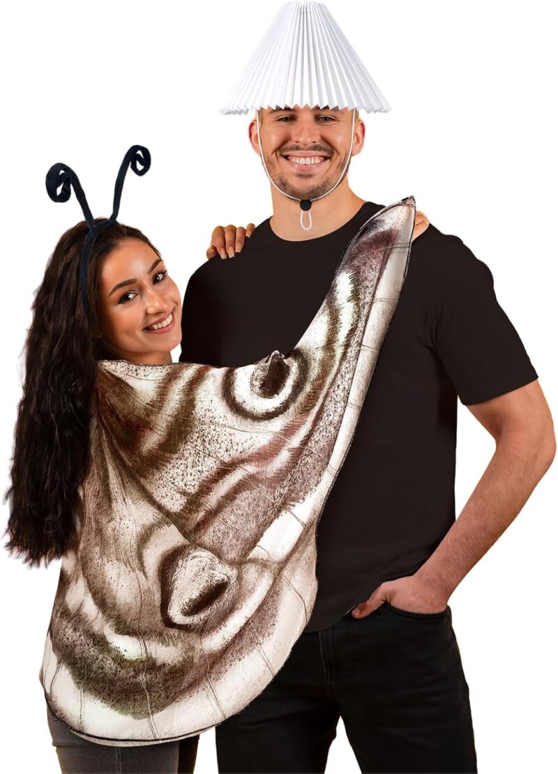 Halloween Moth and Lamp Couple Costume Adult Moth Butterfly Wing Cape with Headband Fabric Lampshade for Couple Women Men Costume - Image 4