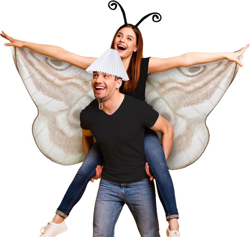 Halloween Moth and Lamp Couple Costume Adult Moth Butterfly Wing Cape with Headband Fabric Lampshade for Couple Women Men Costume - Image 5