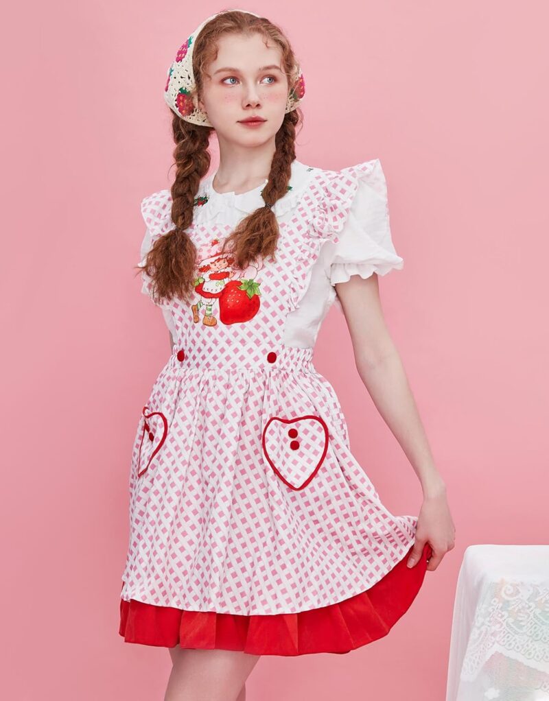 Strawberry Shortcake Officially Licensed Women's Maid Dress Cute Casual Dress Maid Costume Red - Image 2