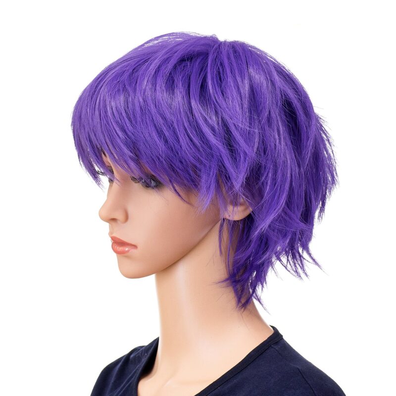 SWACC Unisex Fashion Spiky Layered Short Anime Cosplay Wig for Men and Women (Purple) - Image 2