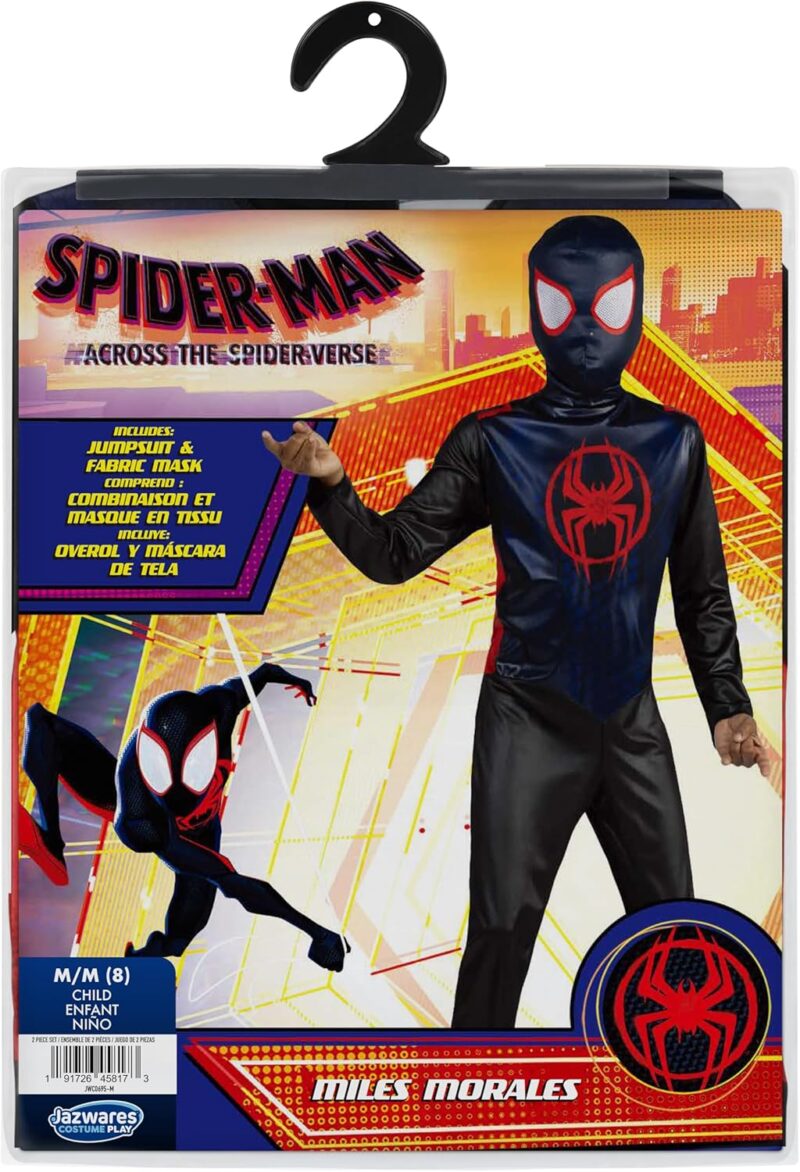 Marvel Miles Morales Official Youth Halloween Costume - Printed Jumpsuit with Fabric Mask - Image 2