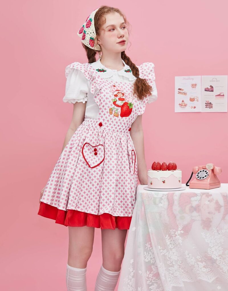 Strawberry Shortcake Officially Licensed Women's Maid Dress Cute Casual Dress Maid Costume Red - Image 4