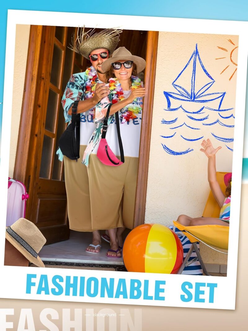 12 Pcs Adult Tacky Tourist Costume Tacky Traveler Costume Hawaiian Tropical Couples Costumes Set Funny Fat Costume for Hawaiian Halloween Summer Beach Luau Party Decoration - Image 5