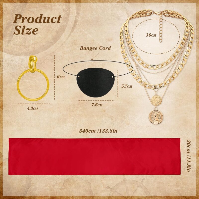 CICOCI Men Pirate Costume Accessories Set for Women Pirate Hat Pirate Head Scarf Pirate Sash Belt Dress Accessories - Image 7