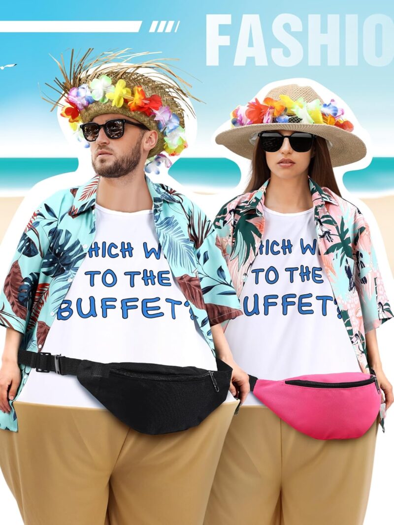 12 Pcs Adult Tacky Tourist Costume Tacky Traveler Costume Hawaiian Tropical Couples Costumes Set Funny Fat Costume for Hawaiian Halloween Summer Beach Luau Party Decoration - Image 7