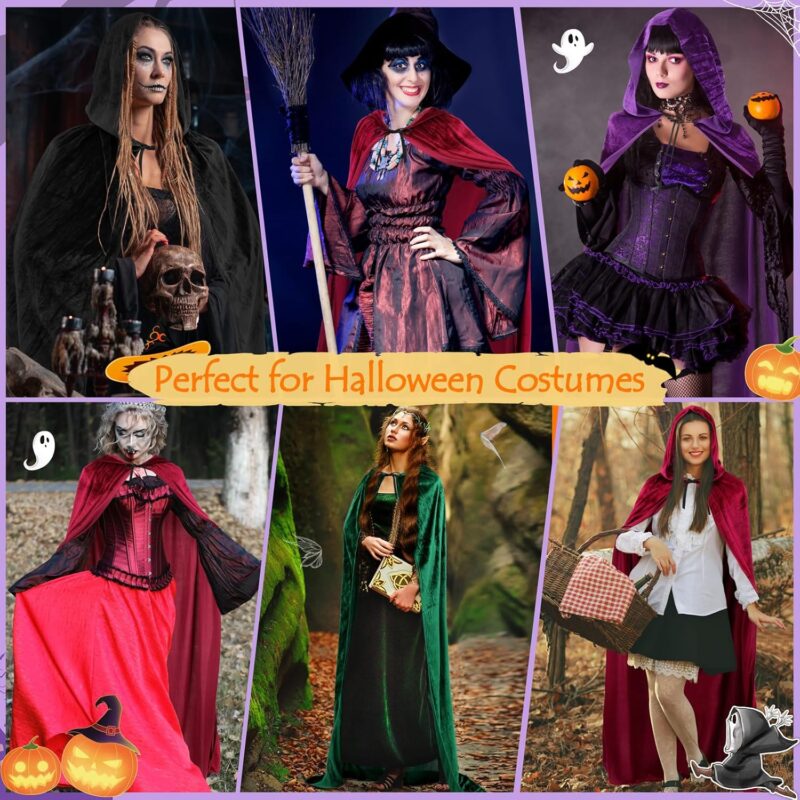 Sarfel Hooded Cloak Velvet Cape with Hood Halloween Capes Women Witch Costume Vampire Cloak Wizard Robe Men Cosplay Costume - Image 3