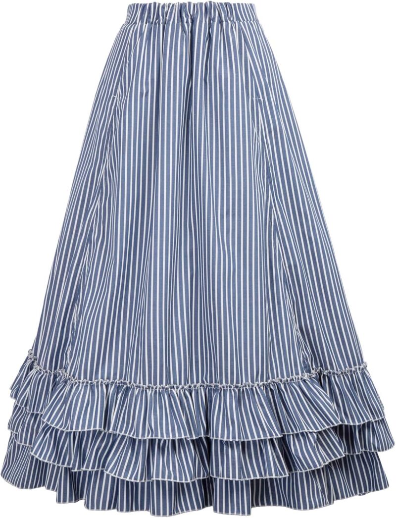 Belle Poque Women's Vintage Stripes Gothic Victorian Skirt Renaissance Style Falda - Image 3