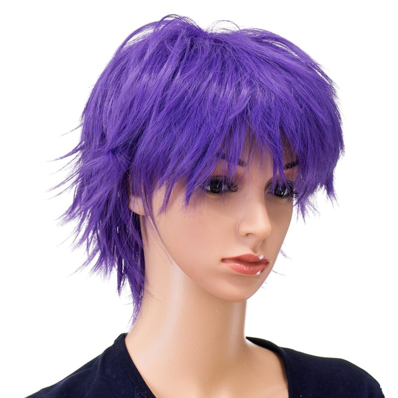 SWACC Unisex Fashion Spiky Layered Short Anime Cosplay Wig for Men and Women (Purple) - Image 3