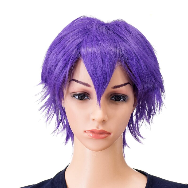 SWACC Unisex Fashion Spiky Layered Short Anime Cosplay Wig for Men and Women (Purple) - Image 4