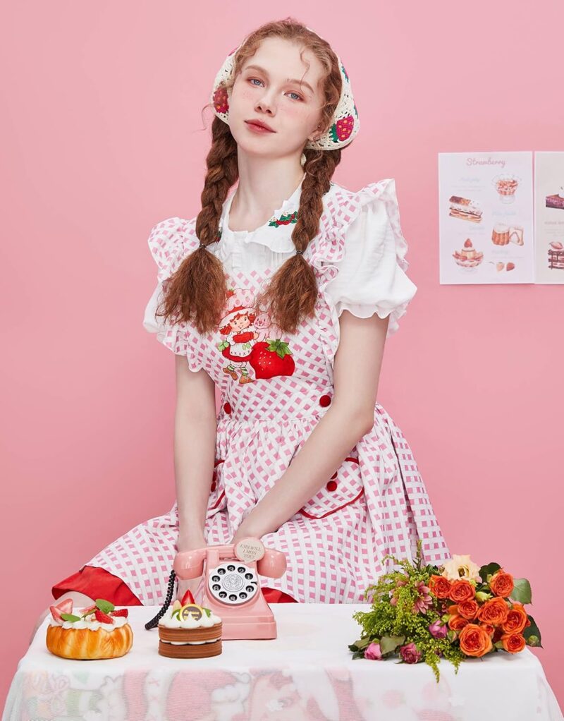 Strawberry Shortcake Officially Licensed Women's Maid Dress Cute Casual Dress Maid Costume Red - Image 5