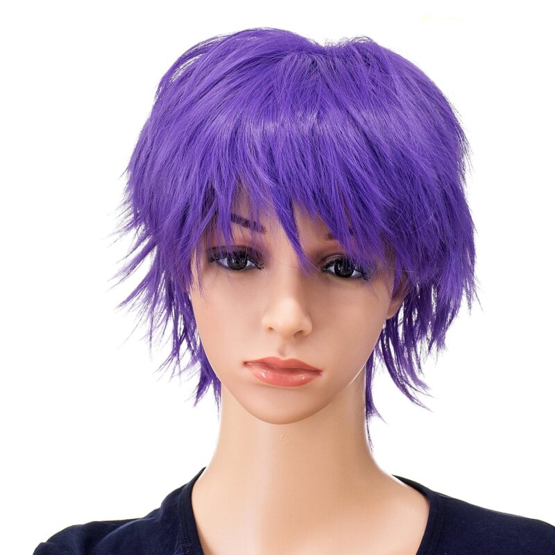 SWACC Unisex Fashion Spiky Layered Short Anime Cosplay Wig for Men and Women (Purple)