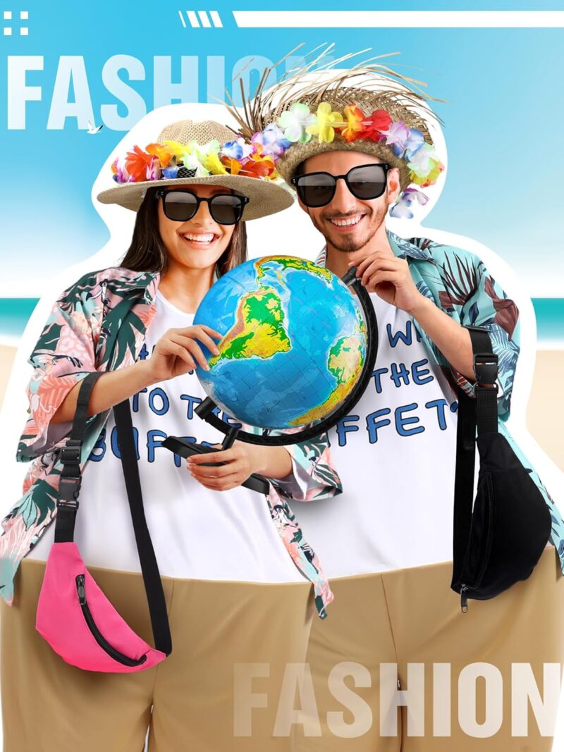 12 Pcs Adult Tacky Tourist Costume Tacky Traveler Costume Hawaiian Tropical Couples Costumes Set Funny Fat Costume for Hawaiian Halloween Summer Beach Luau Party Decoration - Image 6