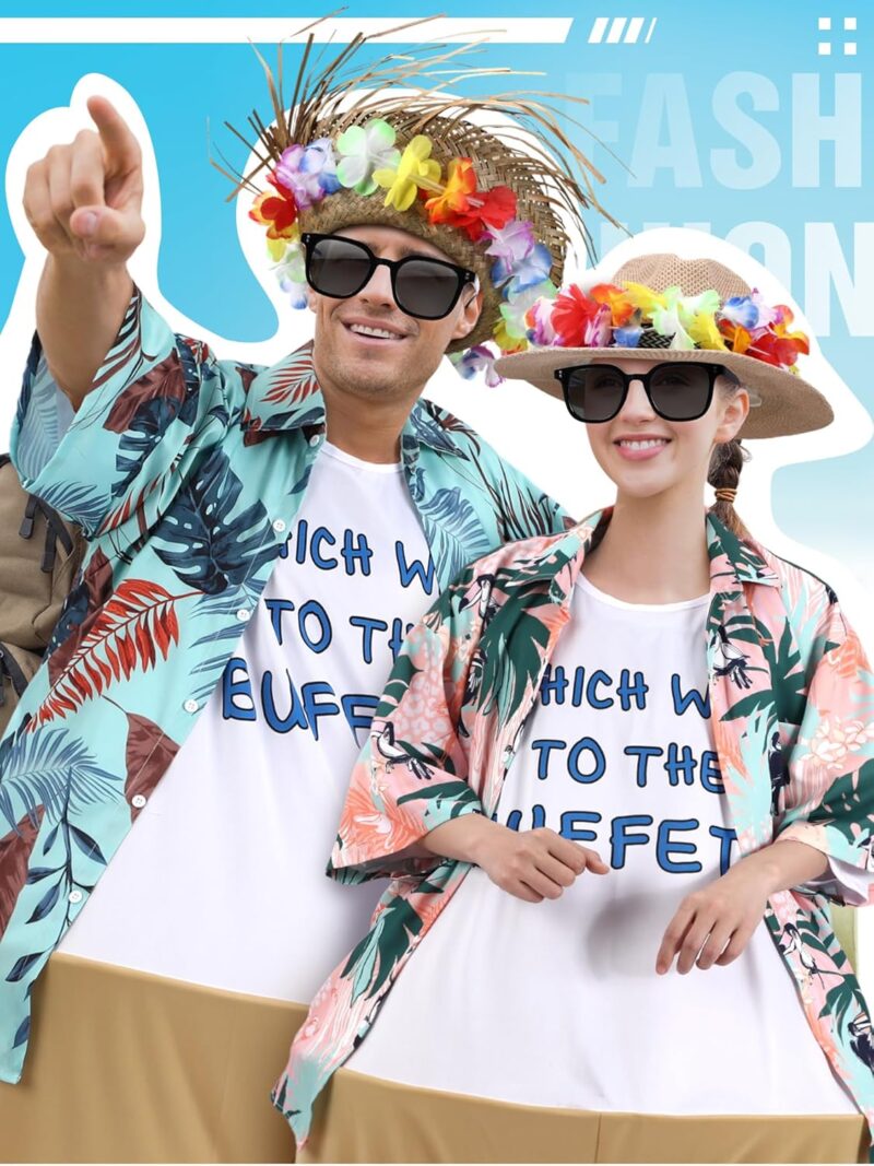 12 Pcs Adult Tacky Tourist Costume Tacky Traveler Costume Hawaiian Tropical Couples Costumes Set Funny Fat Costume for Hawaiian Halloween Summer Beach Luau Party Decoration - Image 3