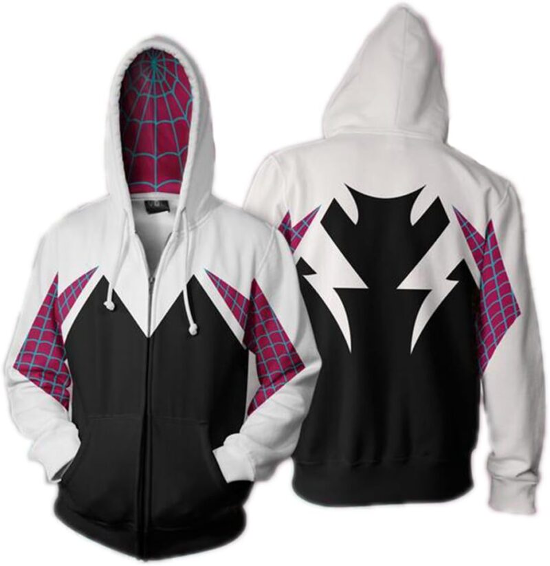 Cos Spider Gwen Superhero 3D Style Zipper Hooded Sweatshirt/Unisex Adult - Image 3