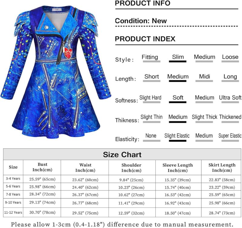 WonderBabe Evie Costume Girls Zipper Jacket Long Sleeve Dress Kids Halloween Costume Party Cosplay Outfit - Image 7