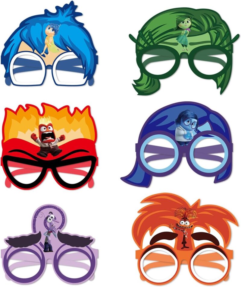 12Pcs Mask Glasses Party Favors for Inside Out,Themed Party Supplies Dress Up Masks Photo Booth Prop Cartoon Character Cosplay Birthday Gift for Kids, common