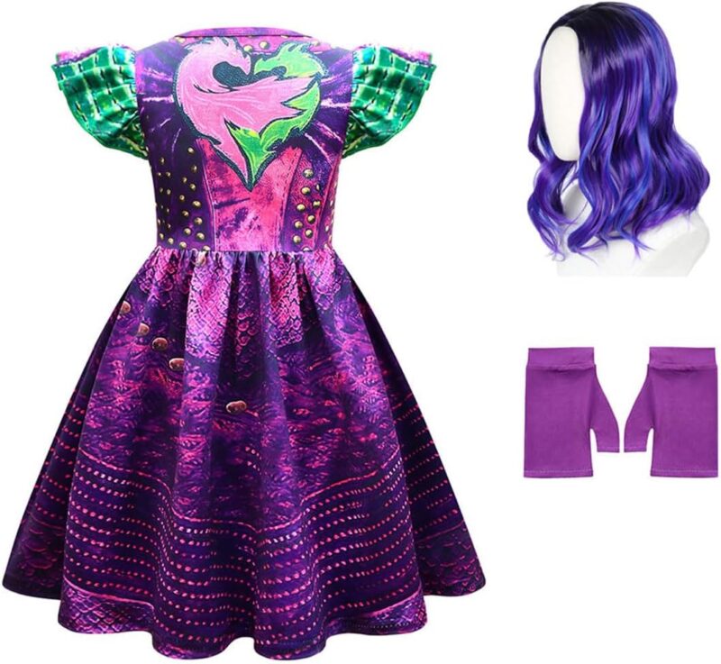 Girls Halloween Costume Dress with Wigs and Gloves, 3-10Y - Image 3