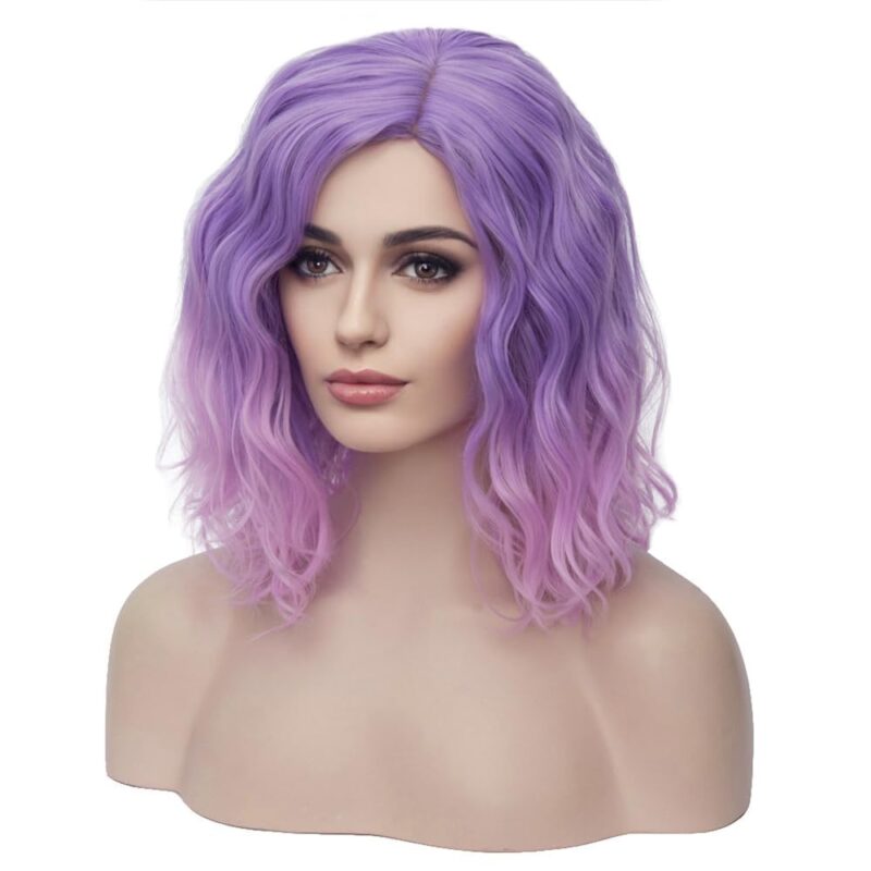 BERON 14" Women Girls Colored Short Curly Bob Wavy Purple Ombre Pink 35cm Wig Body Wave Daily Hair Wigs (Light Purple to Pink) - Image 3