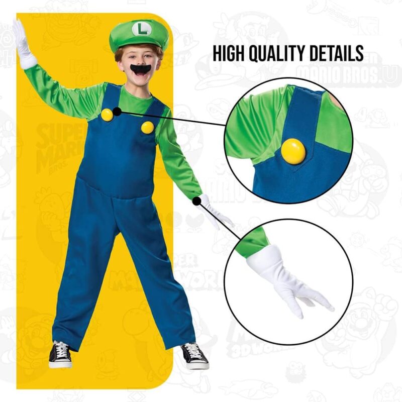 Nintendo Super Mario Brothers Boys Luigi Deluxe Costume - Image 4