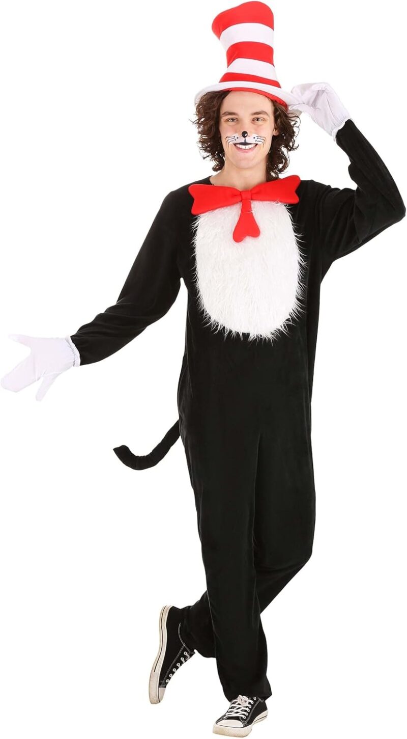 Dr. Seuss Cat in the Hat Costume for Adults - Jumpsuit with Hat and Gloves