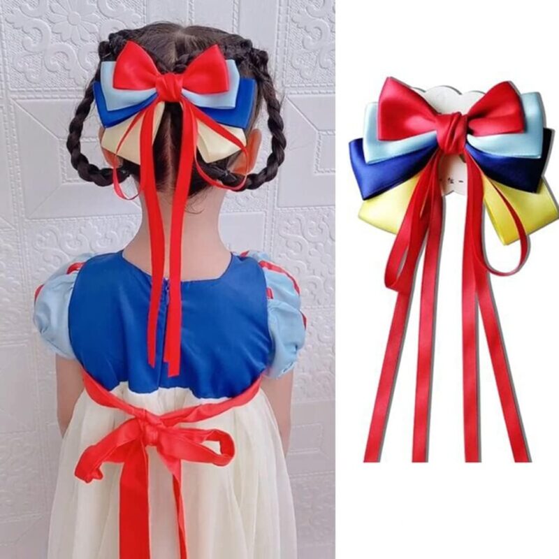 Girls Costume Accessories Princess Snow White Dress up Accessories for Girls Snow White Bow Headband Bracelet Necklace Gloves Ring Earrings Halloween Christmas Party Favors for Kids - Image 2