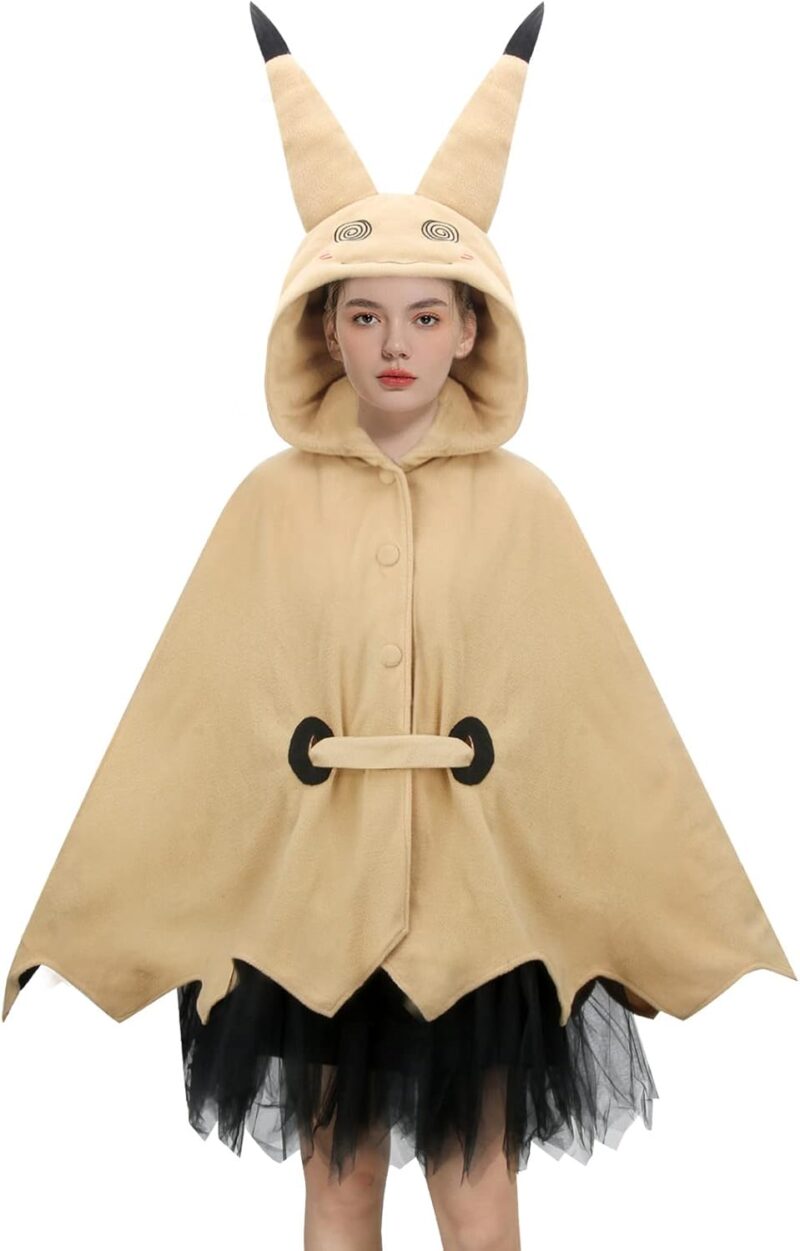 NIHONCOS Womens Long Ears Hooded Cloak Costume Yellow Ghost Cape Hoodie Skirt Belt Gloves Halloween Cosplay Costume Outfit