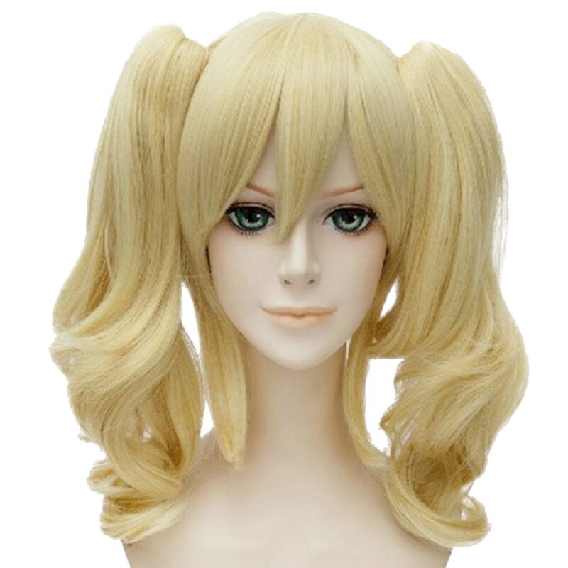 Short Wavy Bob Blond Synthetic Costume Cosplay Wig For Female Cosplayer+2 Ponytais