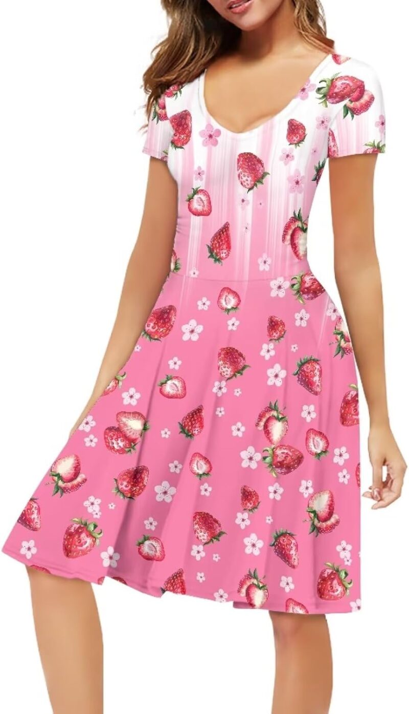 Strawberry Dress Short Sleeve V Neck Plus Size Womens Casual Dress - Image 4