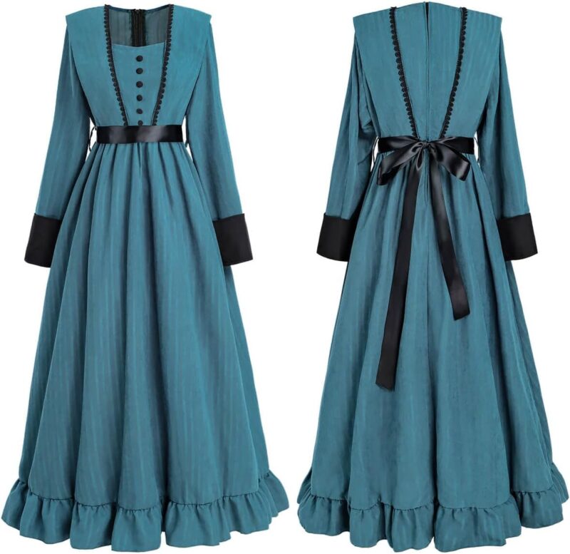 Nuoqi Victorian Dress for Women Long Sleeve Renaissance Dress Historical Medieval Costume - Image 9