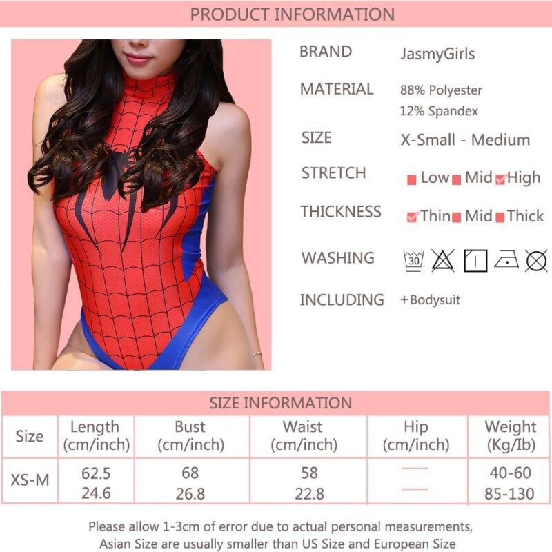 JasmyGirls Women One-Piece High Waist Bathing Suit Superhero Anime Lingerie Cosplay Costume Party High Neck Bodysuit Top - Image 6