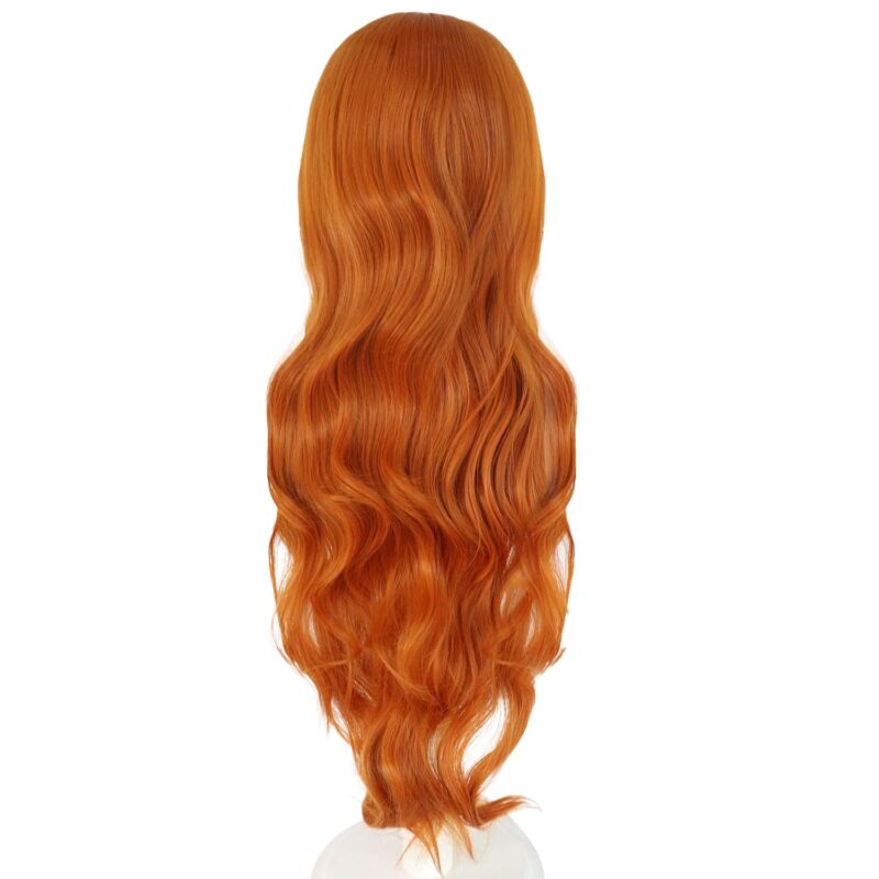 Anogol Hair Cap + 32 in/80 cm Orange Long Wavy Cosplay Wig Synthetic Wig for Girls Orange Cosplay Wig Orange Wavy Wig for Costume Halloween Party - Image 5