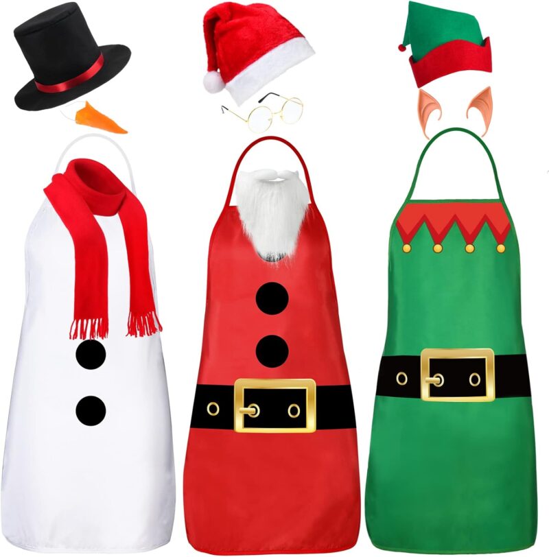 Haysandy 3 Set Christmas Apron and Hat Christmas Party Costume Funny Elf Snowman Santa Claus Cosplay Character Costume Kit