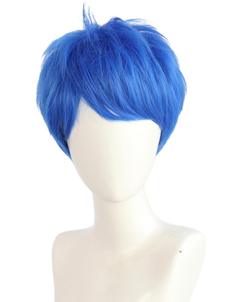 Unisex Short Blue Wig, Pixie cut Synthetic Hair for Cosplay Anime Inside Out 2 Joy, Comic-Con, Parties, Costume Play, Comes with Wig Net Cap; 55TNL