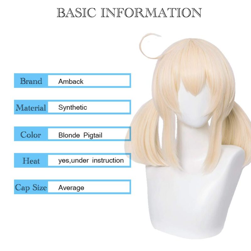 Blonde Cosplay Wig for Women Girls, Wig with Pigtail Ears + Wig Cap for Halloween Costume Party Harajuku Hair (Keli-Light Golden) - Image 2