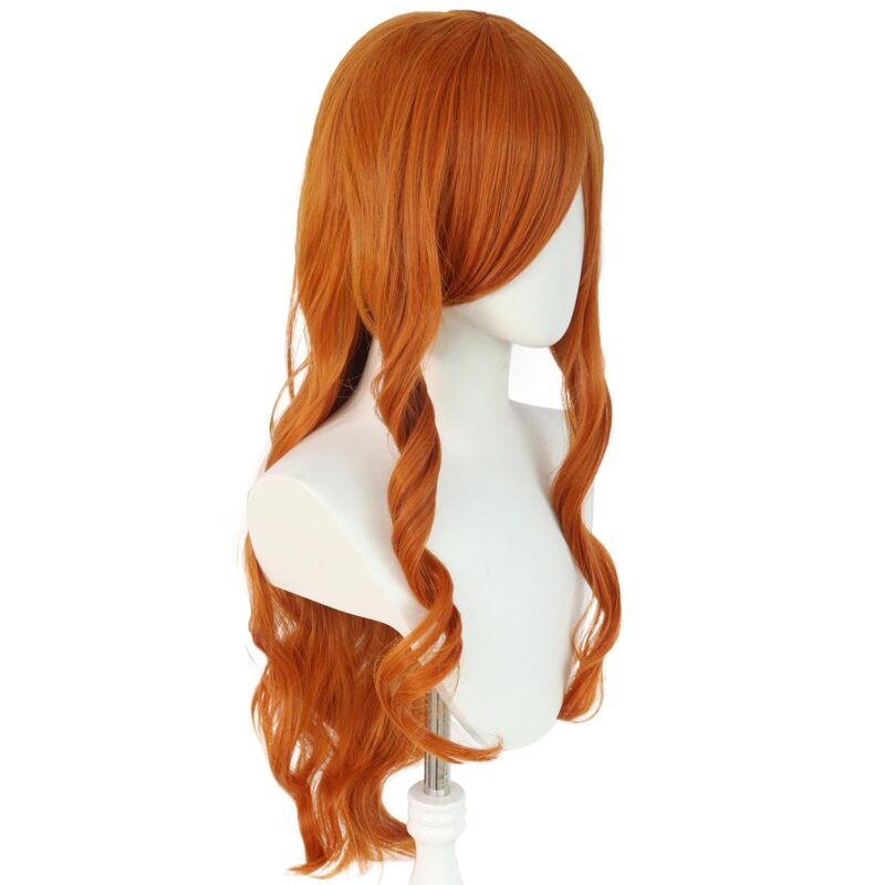 Anogol Hair Cap + 32 in/80 cm Orange Long Wavy Cosplay Wig Synthetic Wig for Girls Orange Cosplay Wig Orange Wavy Wig for Costume Halloween Party - Image 4