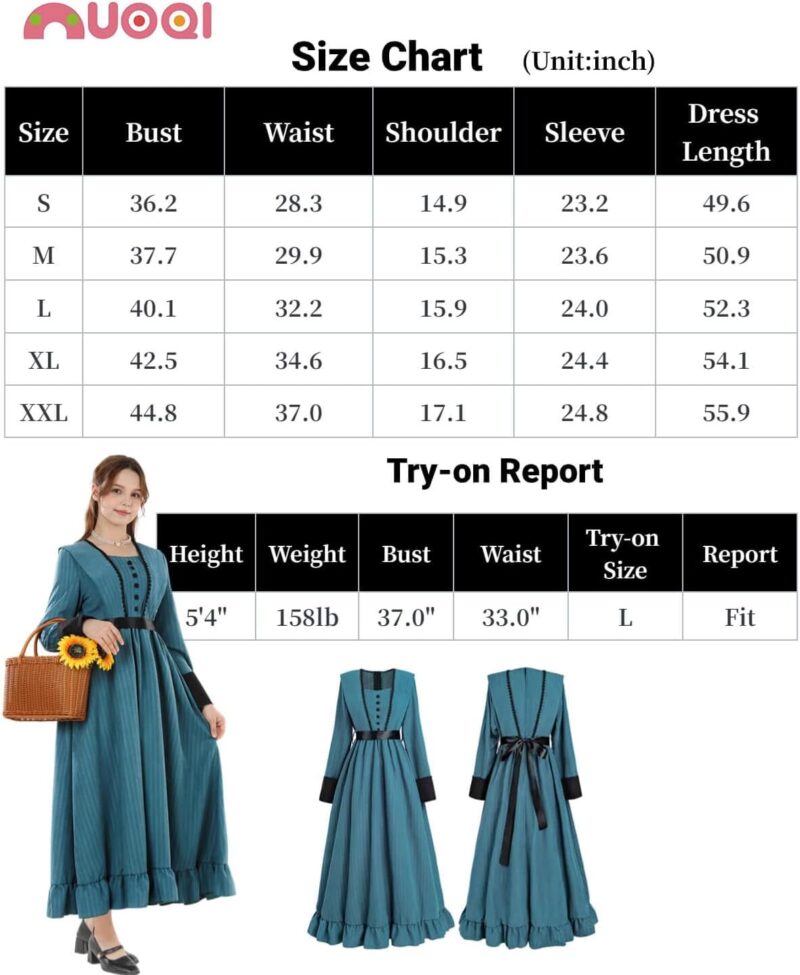 Nuoqi Victorian Dress for Women Long Sleeve Renaissance Dress Historical Medieval Costume - Image 4