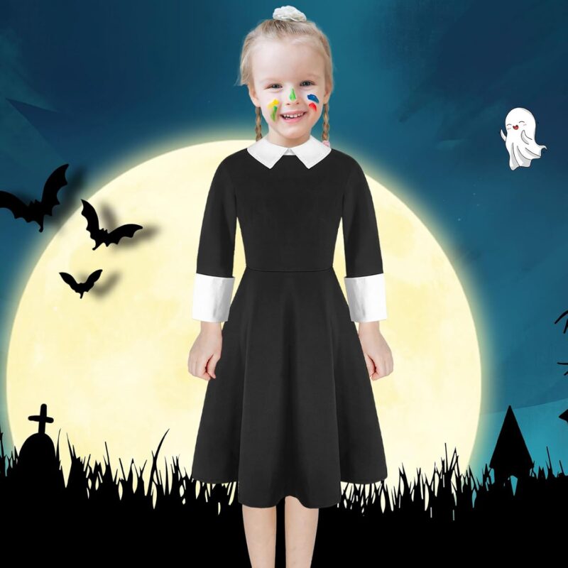 Black Costume Dress With White Collar for Girls Halloween Cosplay Outfits Dress 4-14 Years - Image 6