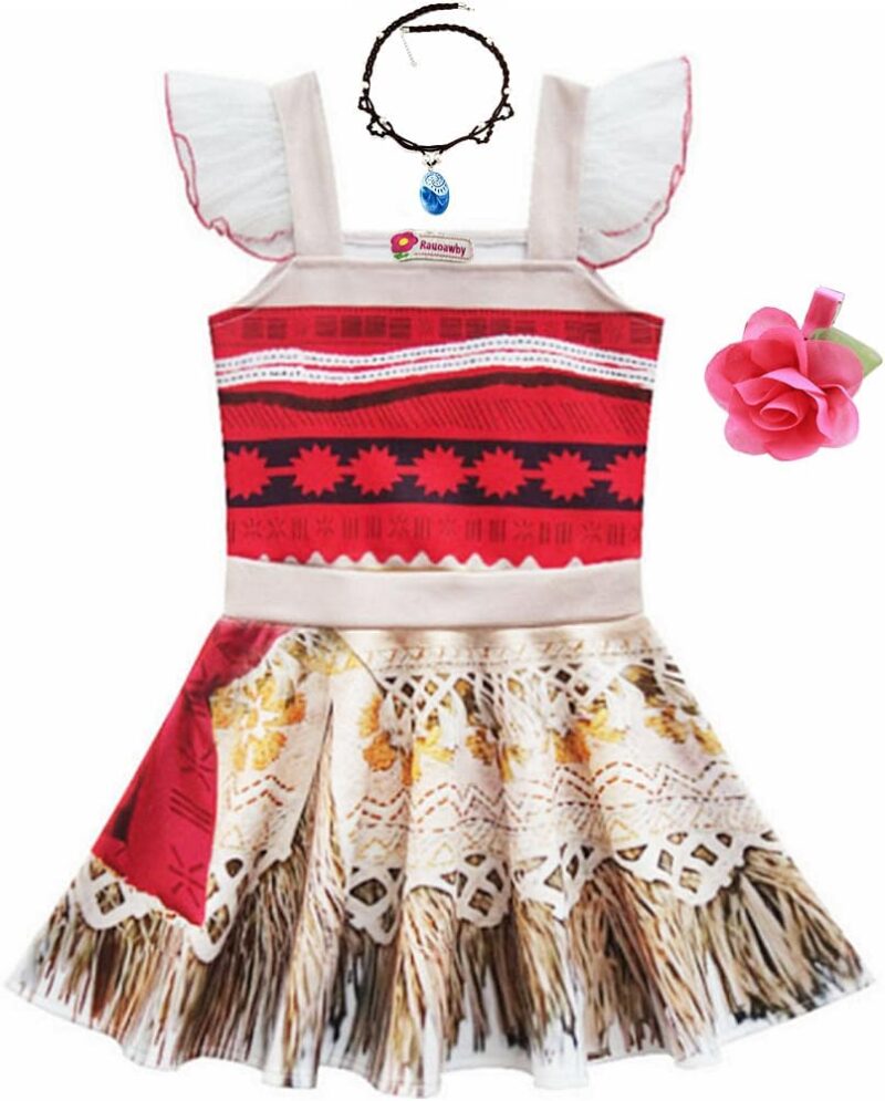 Toddler Little Girls Princess Dress Outfit with Ruffle Sleeve for Moana Cosplay Costume Party Dress up