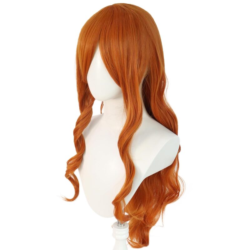 Anogol Hair Cap + 32 in/80 cm Orange Long Wavy Cosplay Wig Synthetic Wig for Girls Orange Cosplay Wig Orange Wavy Wig for Costume Halloween Party - Image 3