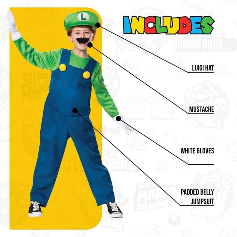 Nintendo Super Mario Brothers Boys Luigi Deluxe Costume - Image 3